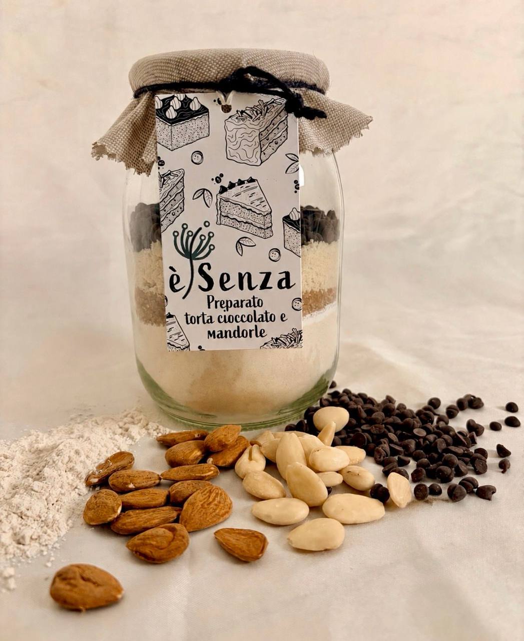 Glass jar with organic mix on a wooden table